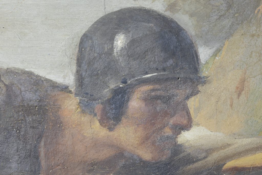 Testa del soldato, particolare in luce visibile.