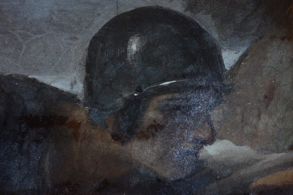 Testa del soldato, particolare in luce UV.