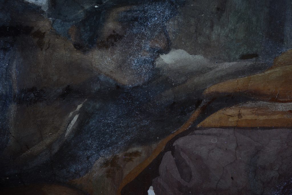 Testa del soldato, particolare in luce UV.